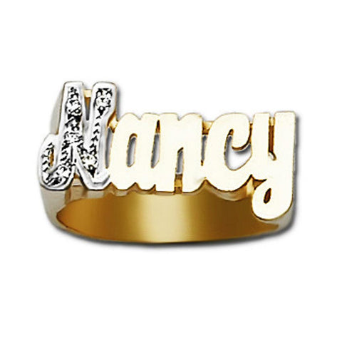 Large Gold Name Ring with Diamonds