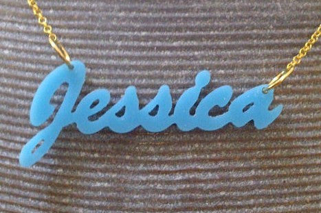 Script Acrylic Nameplate Necklace by Purple Mermaid Designs Apparel & Accessories > Jewelry > Necklaces - 1