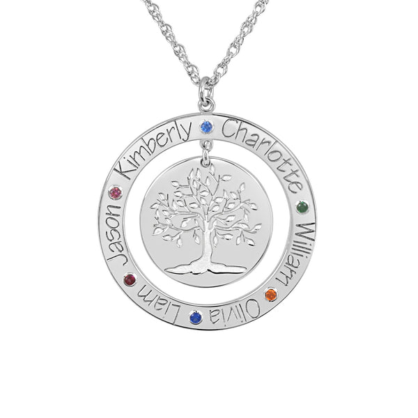 Personalized Engraved Family Tree Necklace with Birthstones 2