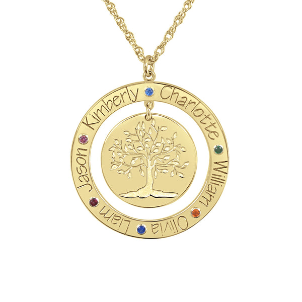 Personalized Engraved Family Tree Necklace with Birthstones