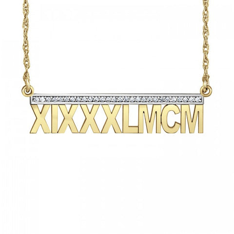 Roman Numeral Necklace - Diamond Accents