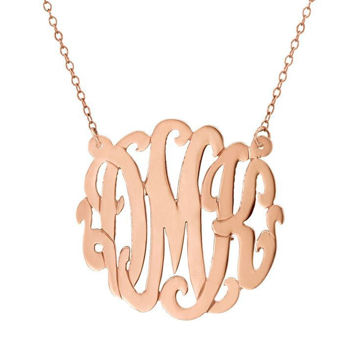 Rose Gold Cutout Monogram Necklace ~ Split Chain Apparel & Accessories > Jewelry > Necklaces - 1