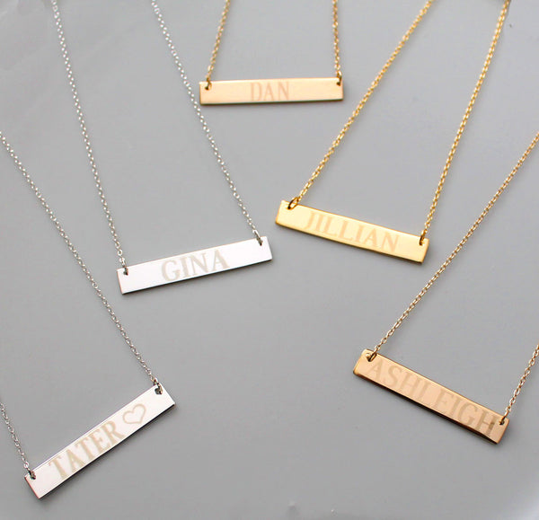 Gold Engraved Bar Necklace ~ 1 1/2 Inch by Purple Mermaid Designs Apparel & Accessories > Jewelry > Necklaces - 5