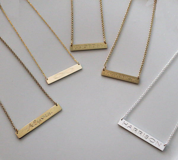 Gold Engraved Horizontal Bar Necklace-Purple Mermaid Designs Apparel & Accessories > Jewelry > Necklaces - 9