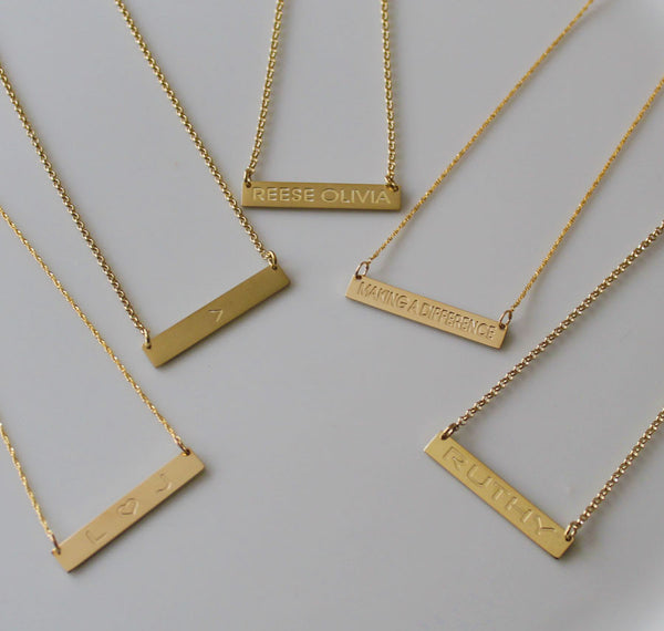 Gold Engraved Horizontal Bar Necklace-Purple Mermaid Designs Apparel & Accessories > Jewelry > Necklaces - 10