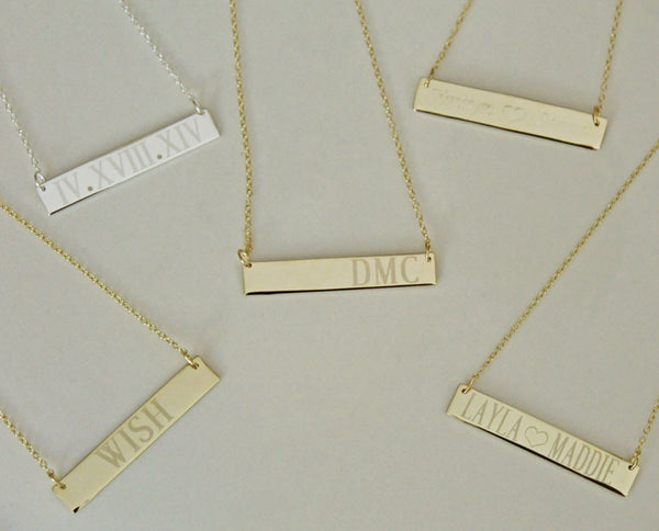 Gold Engraved Bar Necklace ~ 1 1/2 Inch by Purple Mermaid Designs Apparel & Accessories > Jewelry > Necklaces - 7