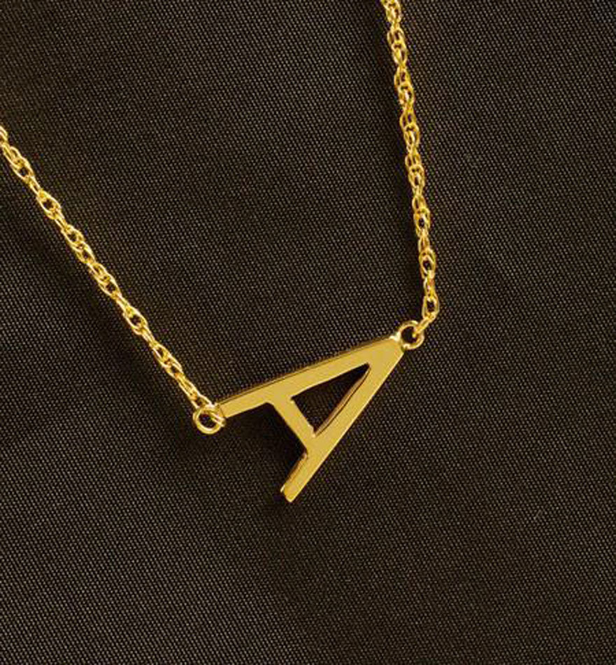 Sideways Initial necklace, 14k Gold Plated over 925 sterling Silver. –  SilverbySwan