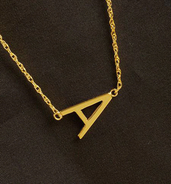 Gold Sideways Initial Necklace~Rope Chain by Purple Mermaid Designs
