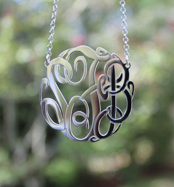 Big Slim Sterling Silver Monogram Necklace by Purple Mermaid Designs Apparel & Accessories > Jewelry > Necklaces - 1