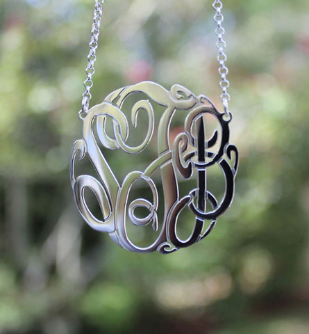 Bold Mono Three Initial Monogram Personalized Sterling Silver Necklace