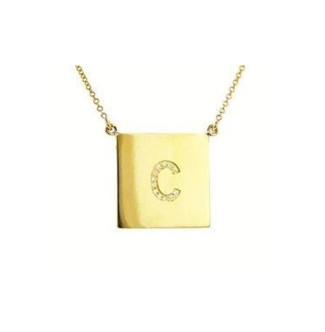Square Gold CZ Initial Necklace-Purple Mermaid Designs Apparel & Accessories > Jewelry > Necklaces - 1